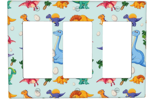 Cute Dinosaur 3 Gang Rocker Switch Cover Triple Decora Placa