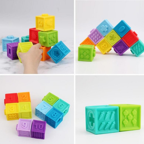Set 10 Cubos Apilables De Goma Sensoriales Colores Y Textura 
