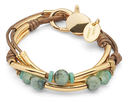 Pulsera Envolvente De Cuero Y Oro De Lizzy James Kerry Con C