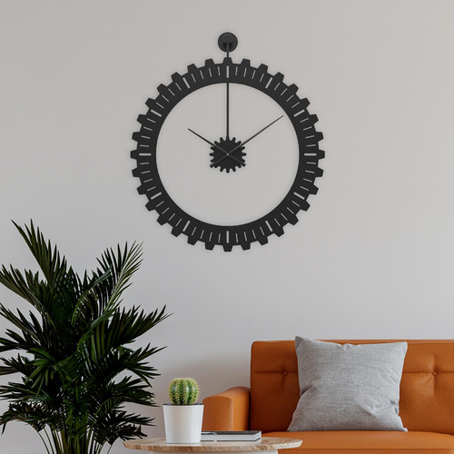 Reloj De Pared Con Forma De Engranaje Reloj Negro 50cmx59cm