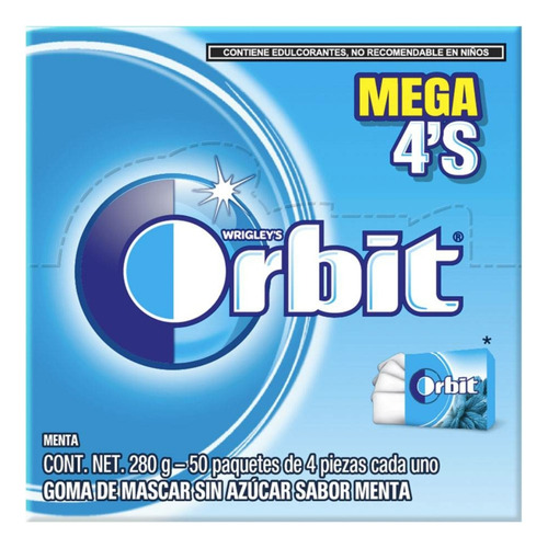 50 Pack Goma Mascar Orbit Sin AzĂșcar Menta Casa Oficina Mars