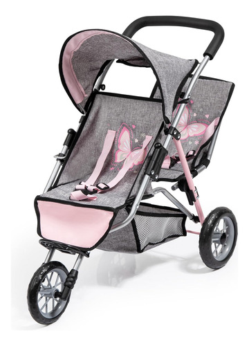 Bayer Design Dolls Twin 3 Ruedas Jogger, Gris, Rosa