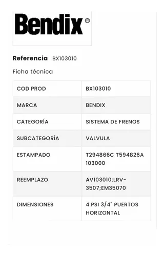 Válvula Bendix 103010-valvula Fr. R-14h R15 Original