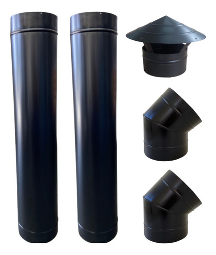 2m De Tubo 1 Chapéu Chinês 2 Curvas 45 Graus 150mm Preto