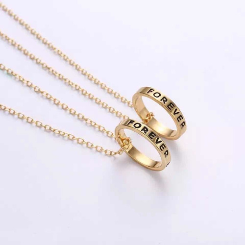Set 2 Collares Con Dije Anillo Bff Amigos Por Siempre Color Dorado