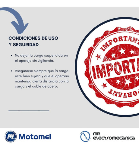 Malacate Aparejo Electrico Motomel 500 Kilos 220v - Altura: 6/12m - Mae200