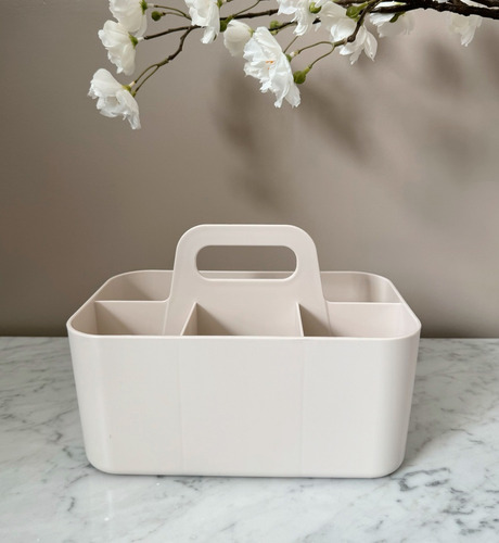 Organizador Rectangular Blanco Con Asa Plástico