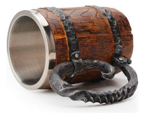 Taza Tazon Mug Barril Cerveza Acero Inoxidable 460ml Vikingo