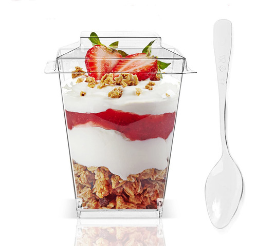 Plazotta 80 Taza Postre Plastico Transparente 5.4 Onza Tapa