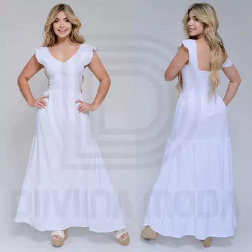 Vestido blanco largo medio con boleros – Myestivocolombia