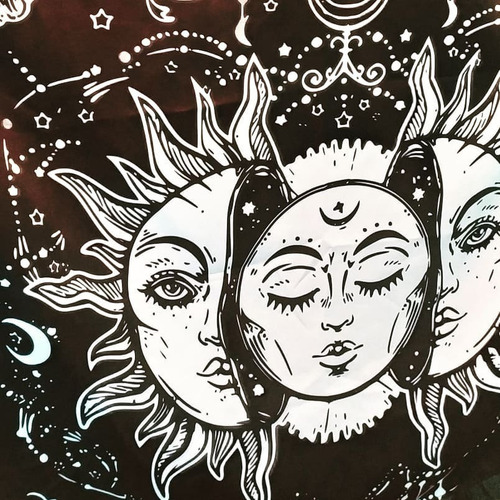 Imagen 3 de 5 de Tapiz Paño Carta Tarot The Moon & The Sun Sol Luna - Grande
