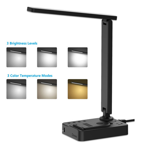 Lámpara De Escritorio Led Con Cargador Inalámbrico Y Usb