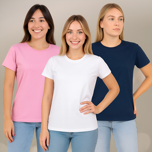 Kit Com Três Camisetas Femininas 100% Algodão Confortável