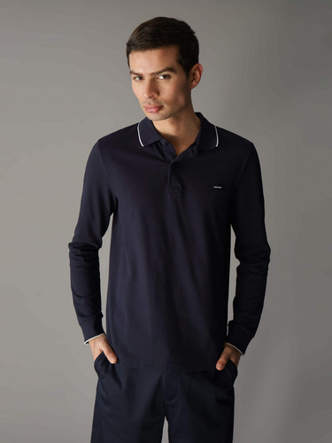 Polo Azul Marino Manga Larga De Hombre Calvin Klein