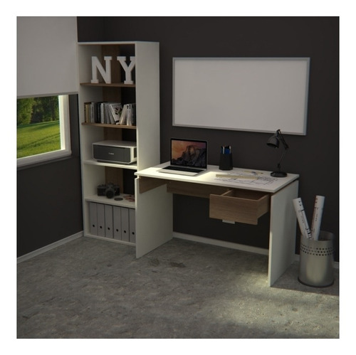 Imagen 2 de 2 de Escritorio Dielfe BZEM120 melamina de 1210mm x 740mm x 595mm blanco y ciliegio