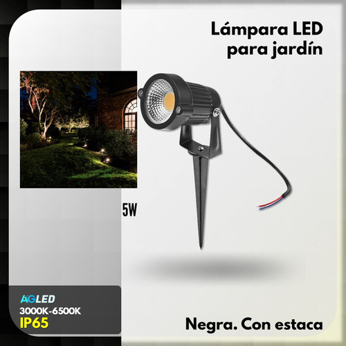 Lampara Led P/ Jardin Negra 5w 3k Aluminio Ip65 Negra