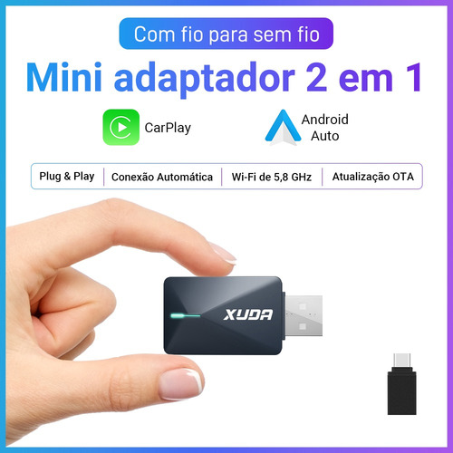 Xuda Mini 2 Em 1 Adaptador Sem Fio Carplay E Android Auto