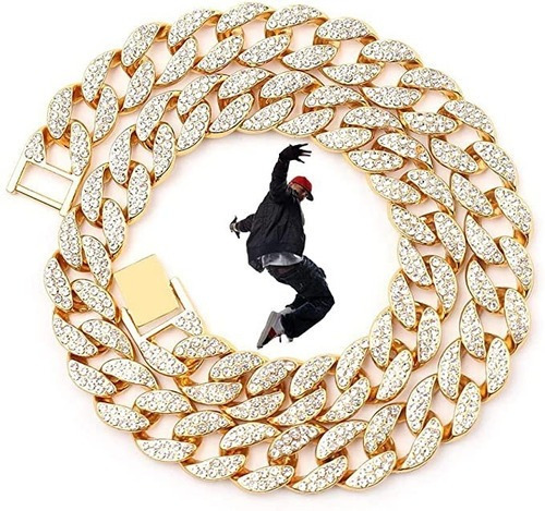 Collar De Oro Con Cadena Cubana Diamantes Y Circonitas 40cm