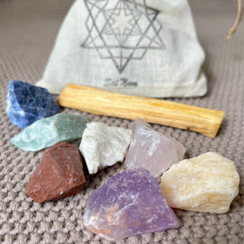10 Sets 7 Cuarzos En Bruto Y Palo Santo Protección, Armonia
