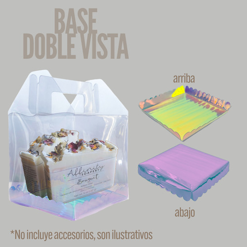 25 Pack Caja Acetato Bolsa Lonchera 10x10x10 Y Base Tornasol Transparente Con Tornasol