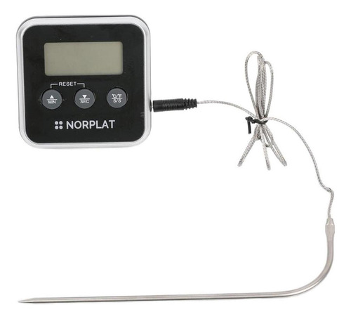 Termómetro Timer Digital Carne Cocina Parrilla Horno Norplat Color Negro
