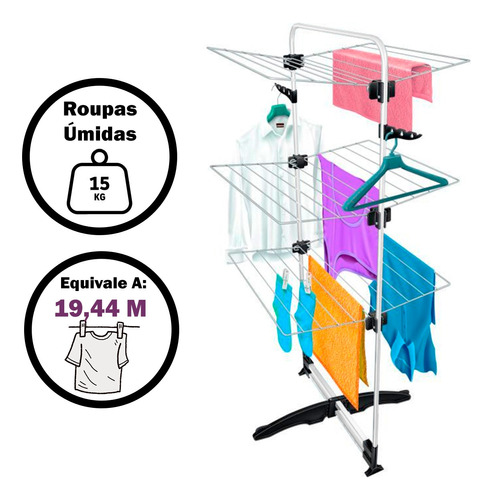 Varal Reforçado Portátil 3 Andares De Chão Dobrável Aço