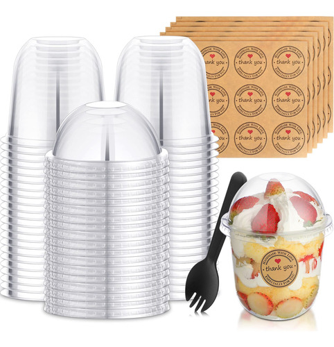 Paquete De 50 Tazas De Postre Con Tapas De Cupula, Vasos De 