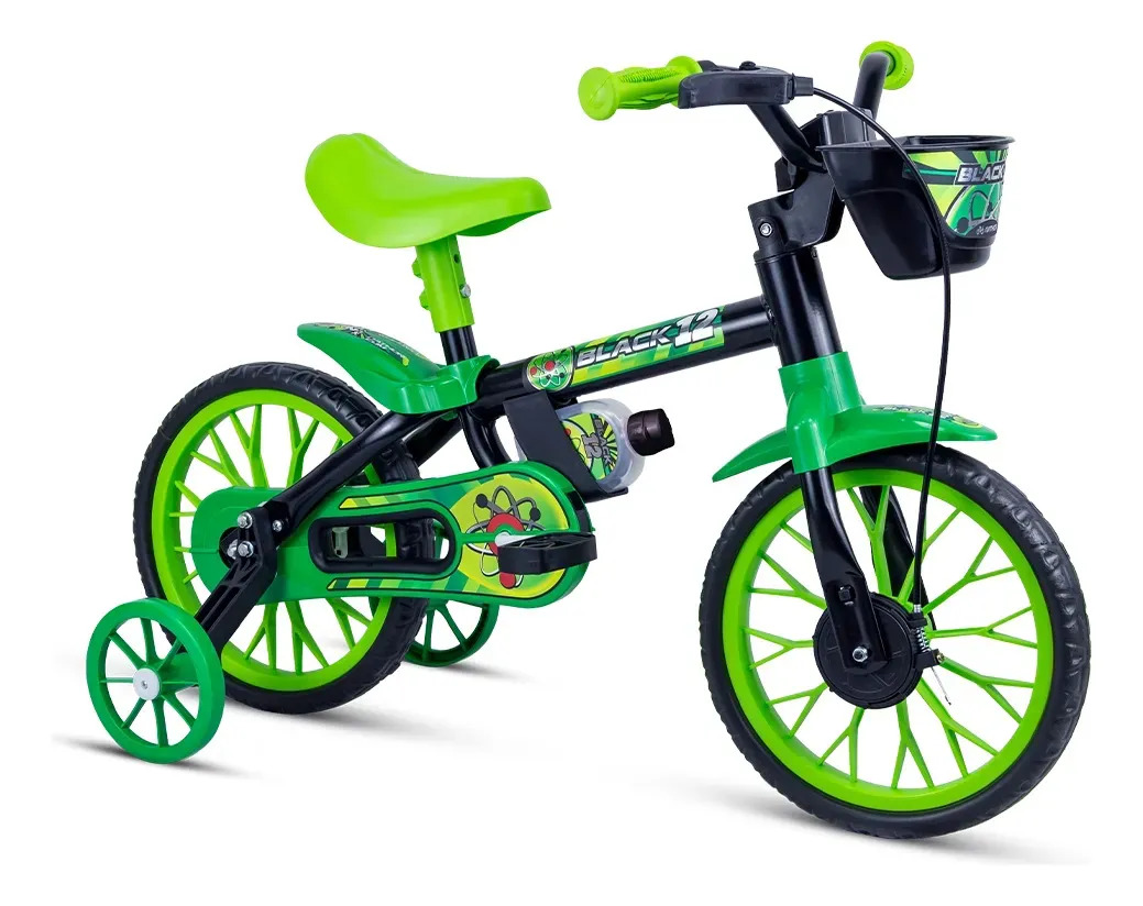 Bicicleta infantil Nathor aro 12 Black 12 de 2 a 5 anos cor preto/verde