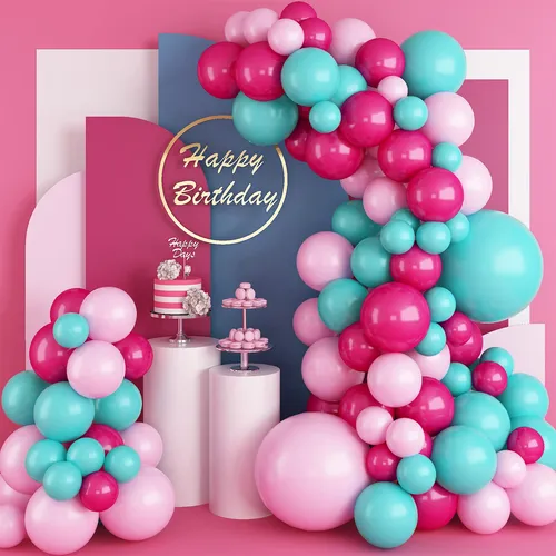 comprar Kit Arco Guirnalda Globo Color Rosa Intenso 97 Latex Azul