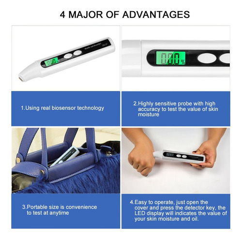 Tester Piel Digital Lcd Para Facial Analisis Humedad Aceite