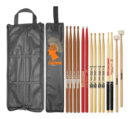 Imagem 3 de 12 de Kit Bag Caixa Bf Bagd + Set Baquetas 7 Pares Liverpool + B