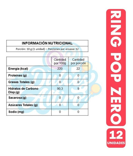 Imagen 3 de 4 de Caramelo Ring Pop Zero (caja Con 12 Unidades)