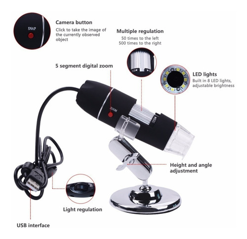 Microscopio Electronico 500x Usb Con Luz Led Graduable