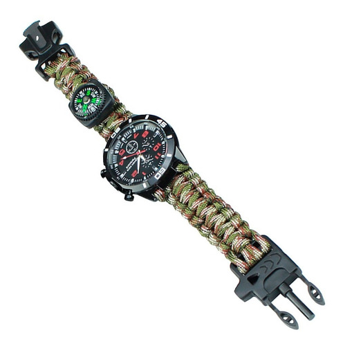 Reloj Pulsera Paracord Multifunción Iniciador Fuego Brújula