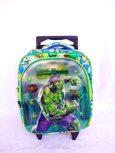 Mochila Infantil Média Rodinha Hulk 3d + Relógio Brinde