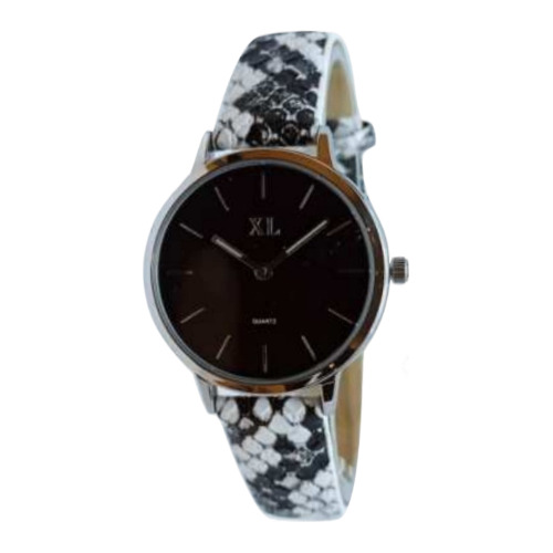 Reloj Mujer Xl Extra Large Malla Pu Print Negro  R0701
