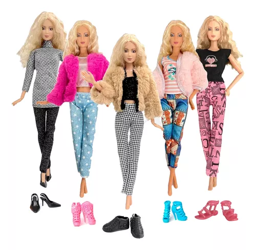 Blusa Vestido P/ Boneca Barbie Sapatos Roupa Inverno Fashion