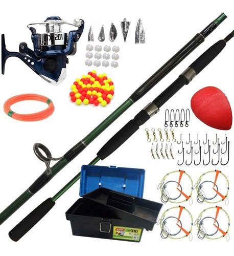 Equipo De Pesca Profesional Completo Caña + Reel + Caja Mega Completa Accesorios Lineas Boya Anzuelos Original