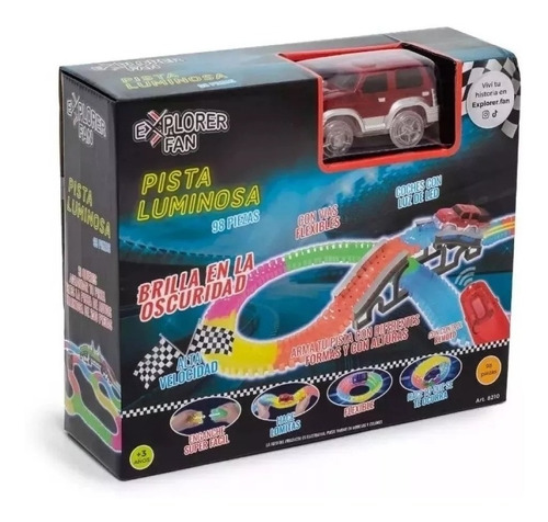 Pista Luminosa De Autos Explorer Fan 98 Piezas Con Remoto