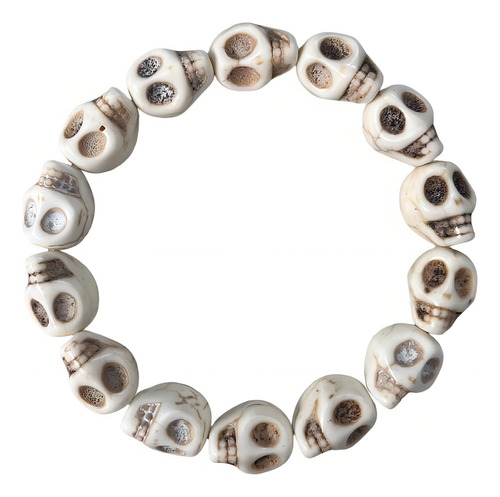Pulseira Resina Caveira Crânio Cor Marfin 8 Mm