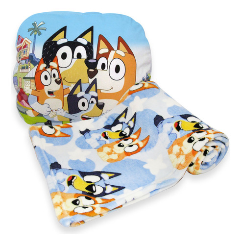 Bluey Set Frazada Super Suave Y Almohada De Manos Azul Blue Y Bingo