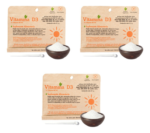 Vitamina D3 En Polvo 5gr Dulzura Natural Pack 3