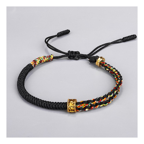 Pulsera Tibetana Mantra De Cuentas Protección Hilo Ajustable Negro 16 Cm 8 Cm