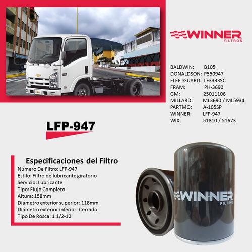 Filtro De Aceite Winner Lfp-947 Wix 51810 Camiones Npr 