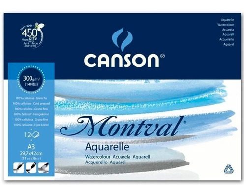 Block Canson Montval Acuarela 300gr A3 Grano Fino