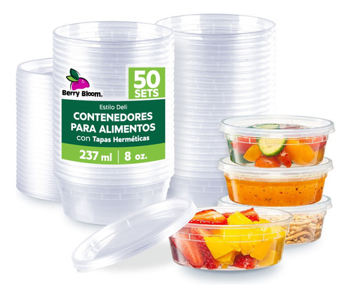 50 Contenedores De Alimentos Reutilizables Deli 8 Oz