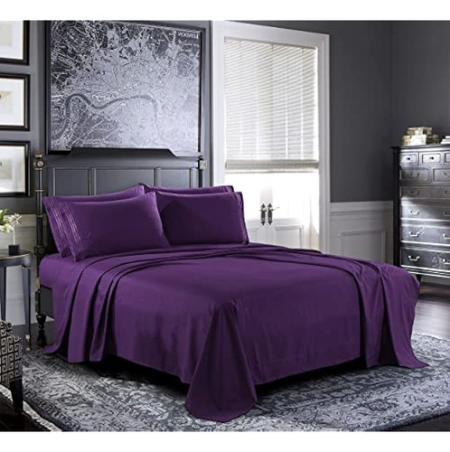 Pure Bedding - Juego De Sábanas King - 6 Piezas Purpura