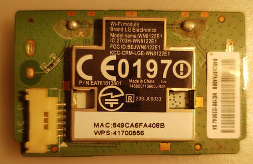 Modulo Wifi Tv Lg 55la6600 (wn8122e1) (Usado)