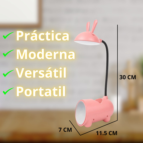 Lámpara Velador Led Flexible Usb Recargable Espejo Lapicero Rosa Blanco