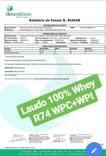 Whey 100% R74 900g (concentrado + Isolado)